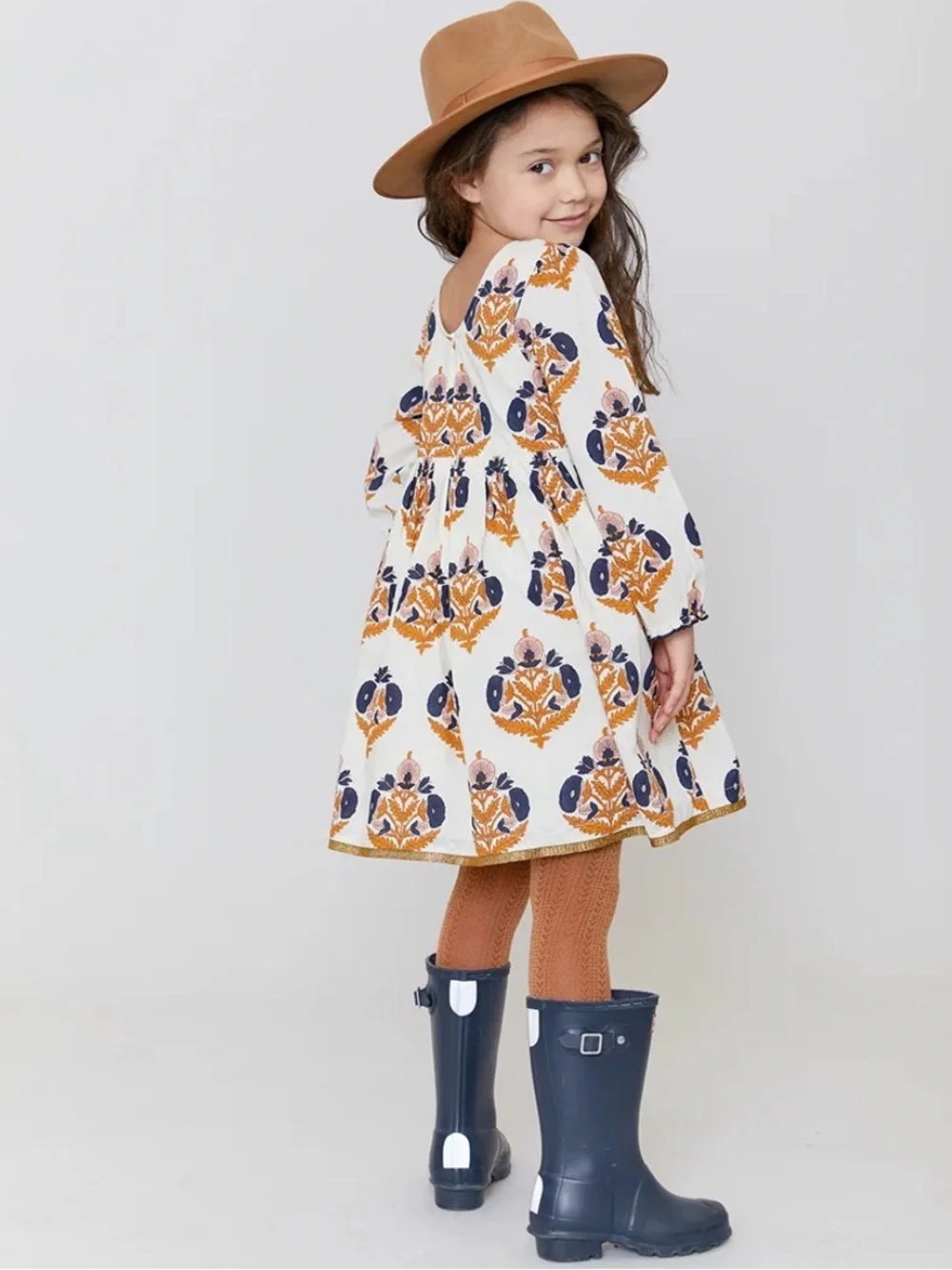 Pink Chicken Girls Cream Floral Print Long Sleeve Dress
